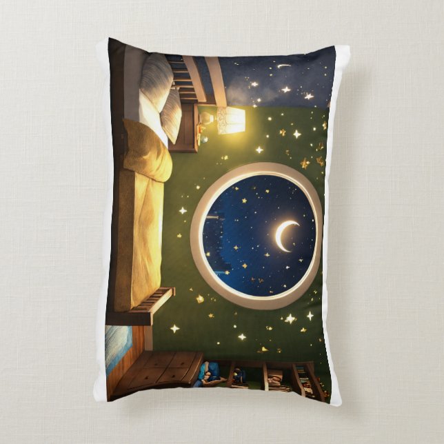 Celestial Dreams: Moon and Star Pillow Accent Kussen (Achterkant (Verticaal))
