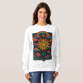 Celestial Dreams – Retro Zon & Regenboog Tarot Art Trui (Voorkant volledig)