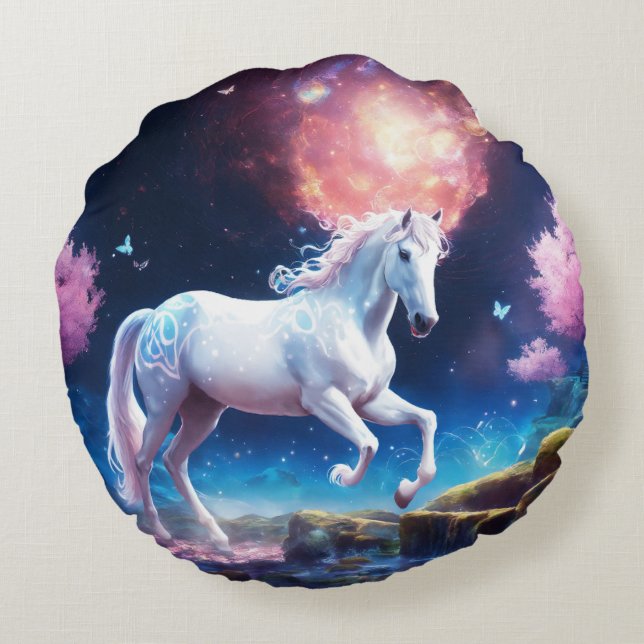 Celestial Dreamscape Pegasus T-shirt Rond Kussen (Achterkant)