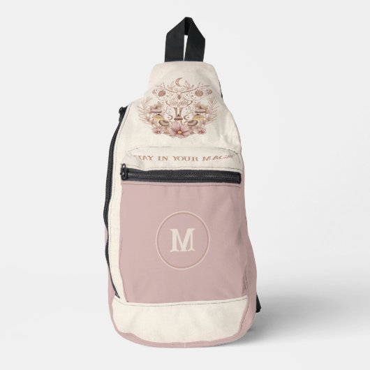 Celestial Dusty Pink Moth Mushrooms Monogram Naam Sling Bag (Voorkant)