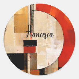 Celestial Elegance: Abstracte Exploratie in Beige Ronde Sticker