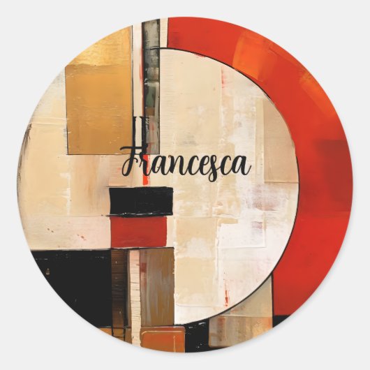 Celestial Elegance: Abstracte Exploratie in Beige Ronde Sticker (Voorkant)