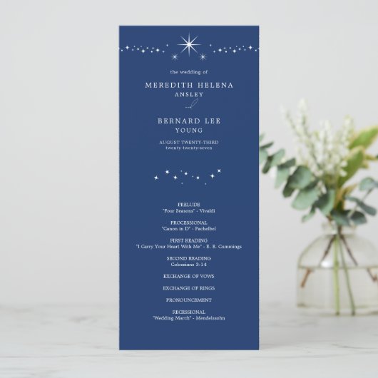 Celestial Elegant Stars Navy Blue Wedding Flat Programma (Staand voorkant)