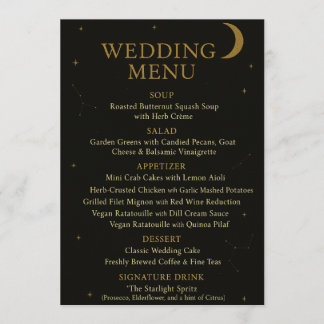 Celestial Elegant Zwart & Goud Wedding Menu