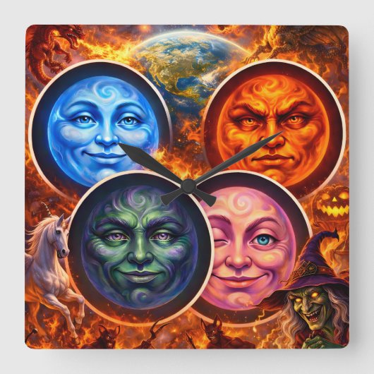 Celestial elemental ritual Gothic square fanta tea Vierkante Klok (Voorkant)