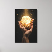Celestial Embrace: Moon & Flowers Canvas Art (Voorkant)