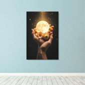 Celestial Embrace: Moon & Flowers Canvas Art (Insitu (Houten vloer))