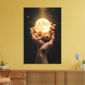 Celestial Embrace: Moon & Flowers Canvas Art Afdruk (Insitu (Woonkamer))