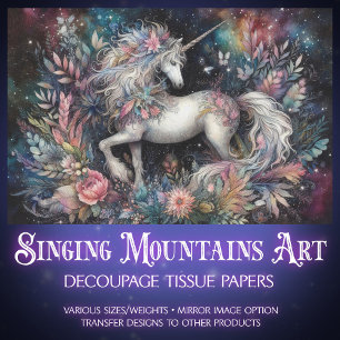 Celestial Fantasy Floral Unicorn Decoupage Tissuepapier