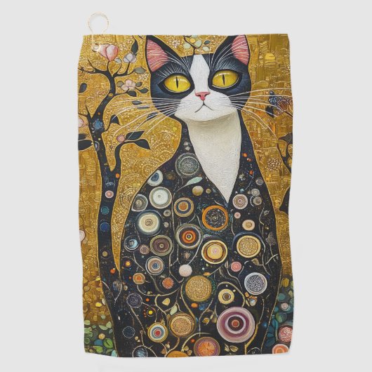 Celestial Feline in goud Golfhanddoek (Voorkant)