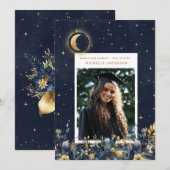 Celestial Floral Moon Graduation Announcement Kaart (Voorkant / Achterkant)