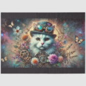 Celestial Galaxy Floral Steampunk Cat Decoupage Tissuepapier (Voorkant)