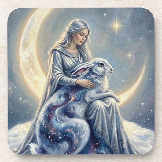 Celestial Galaxy Hare Moon Goddess Fantasy Art Bier Onderzetter (Voorkant)