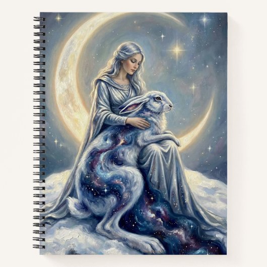 Celestial Galaxy Hare Moon Goddess Fantasy Art Notitieboek (Voorkant)
