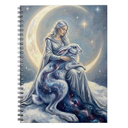 Celestial Galaxy Hare Moon Goddess Fantasy Art Notitieboek (Voorkant)