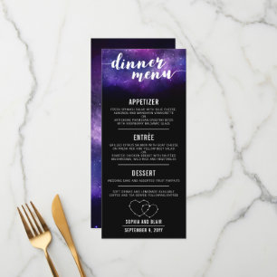 Celestial Galaxy Hearts Sterren Bruiloft Diner Men Menu