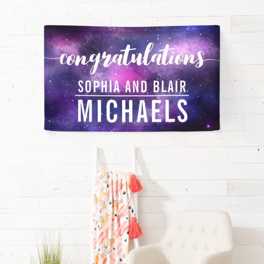 Celestial Galaxy Space Bruiloft Gefeliciteerd Spandoek (Insitu)