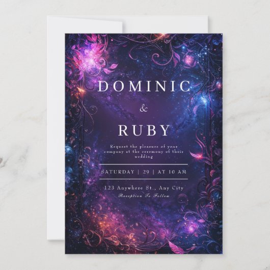 Celestial Galaxy Wedding Invitation Kaart (Voorkant)
