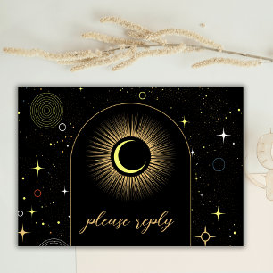 Celestial Galaxy Zwart Mystiek Bruiloft RSVP Kaartje