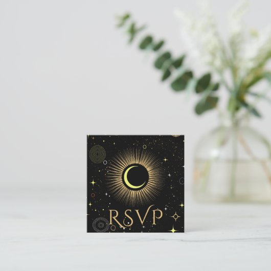 Celestial Galaxy Zwart QR Code Bruiloft RSVP Informatiekaartje (Staand voorkant)