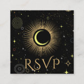 Celestial Galaxy Zwart QR Code Bruiloft RSVP Informatiekaartje (Voorkant)