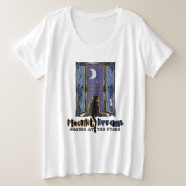 Celestial Gaze: Zwarte kat en halve maan Grote Maat T-shirt