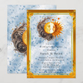 Celestial geel blauw zon bruiloft koppels douche kaart (Voorkant / Achterkant)