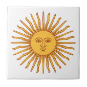 Celestial geel zonneschijn gezicht op wit stijlvol tegeltje (Voorkant)