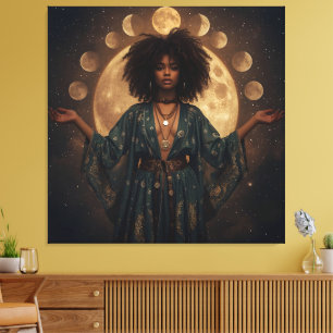 Celestial Goddess Afro Art – Uitgerekt Canvas Afdruk