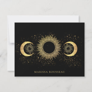 Celestial Gold Black Sun Moon Notitiekaartje