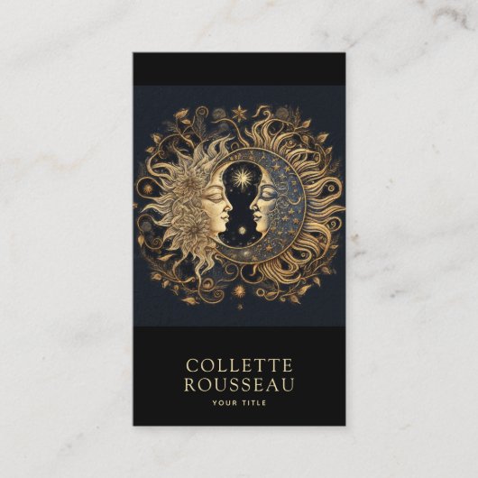 Celestial Gold Black Sun Moon Visitekaartje (Voorkant)