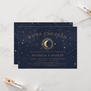 Celestial Gold Crescent Moon Virtual Verloving Kaart