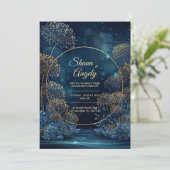 Celestial Gold Forest Circle Wedding Kaart (Staand voorkant)