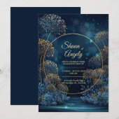 Celestial Gold Forest Circle Wedding Kaart (Voorkant / Achterkant)