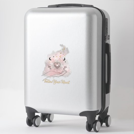 Celestial Gold Heart Sticker - "Follow Your Heart" (Sur valise)