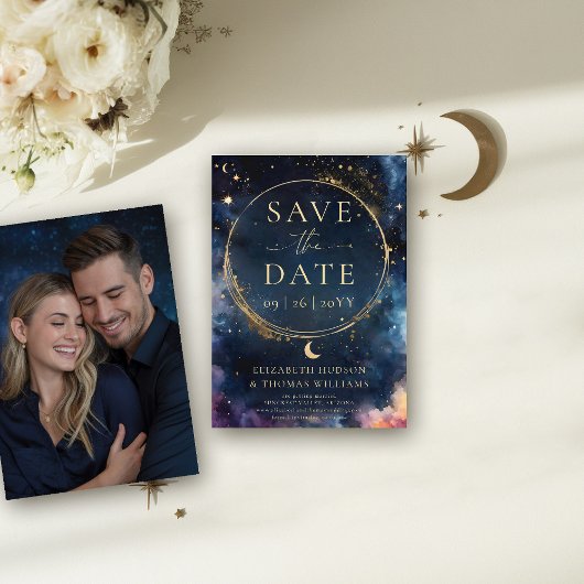 Celestial Gold Midnight Blue Wedding Save the Date
