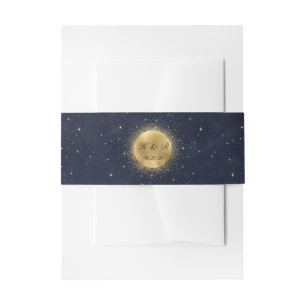 Celestial Gold Moon Midnight Wedding Belly Band Uitnodigingen Wikkel