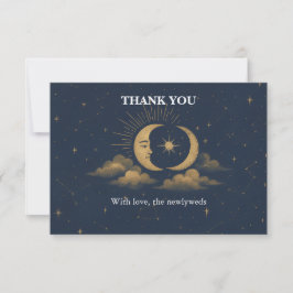 Celestial Gold Moon Starry Night Wedding Thank You Bedankkaart