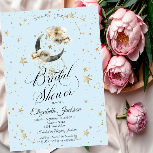 Celestial Gold Moon Stars Light Blue Kaart