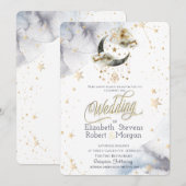 Celestial Gold Moon Stars Waterverf Kaart (Voorkant / Achterkant)