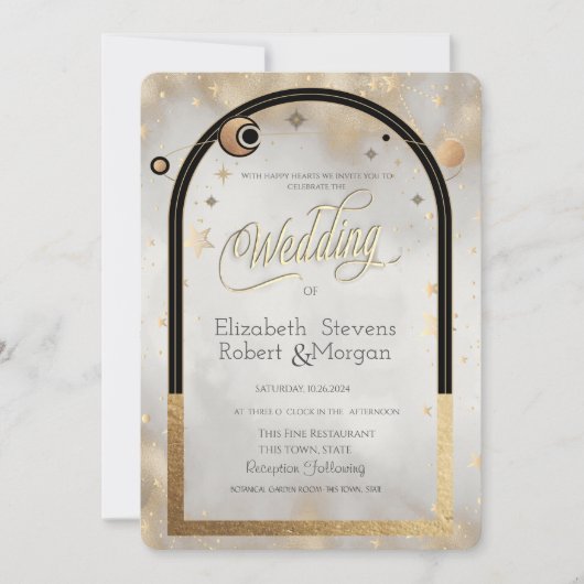 Celestial Gold Star Sun And Moon Galaxy Wedding Kaart (Voorkant)