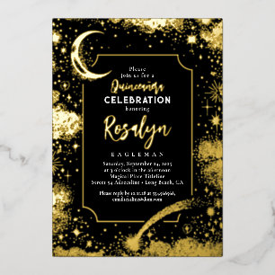 Celestial Gold Stars en Moon Night Quinceanera Folie Uitnodiging