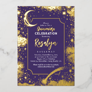 Celestial Gold Stars en Moon Night Quinceanera Folie Uitnodiging
