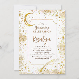 Celestial Gold Stars en Moon Night Quinceanera Kaart