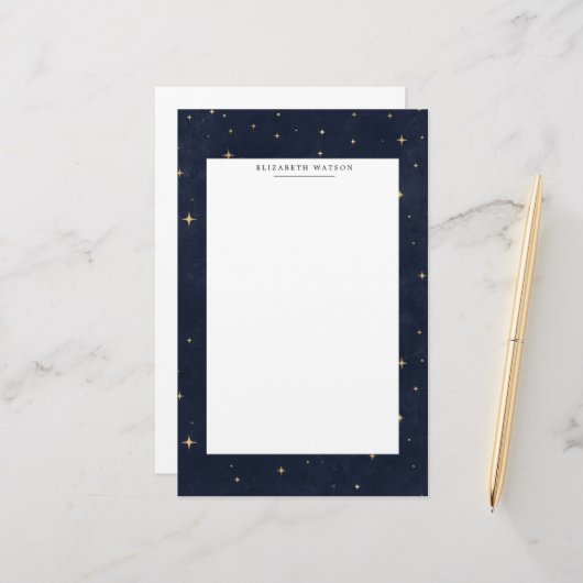Celestial Gold Stars Monogram Stationery Briefpapier (Voorkant / Achterkant in situ)