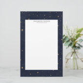 Celestial Gold Stars Monogram Stationery Briefpapier (Staand voorkant)