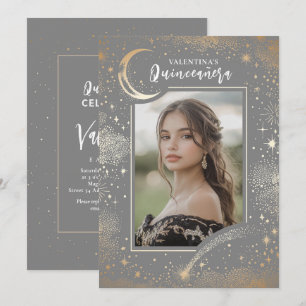 Celestial Gold Stars Moon Night Quinceanera Foto Kaart