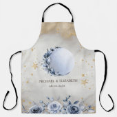 Celestial Gold Sun, Blue Moon Rozen Gouden Sterren Schort (Voorkant)