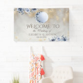 Celestial Gold Sun, Blue Moon Rozen Gouden Sterren Spandoek (Insitu)