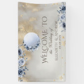 Celestial Gold Sun, Blue Moon Rozen Gouden Sterren Spandoek (Verticaal)
